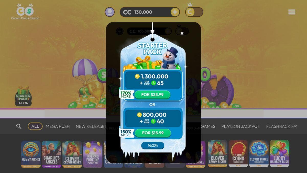 screenshot of crown coins daily bonus drop
