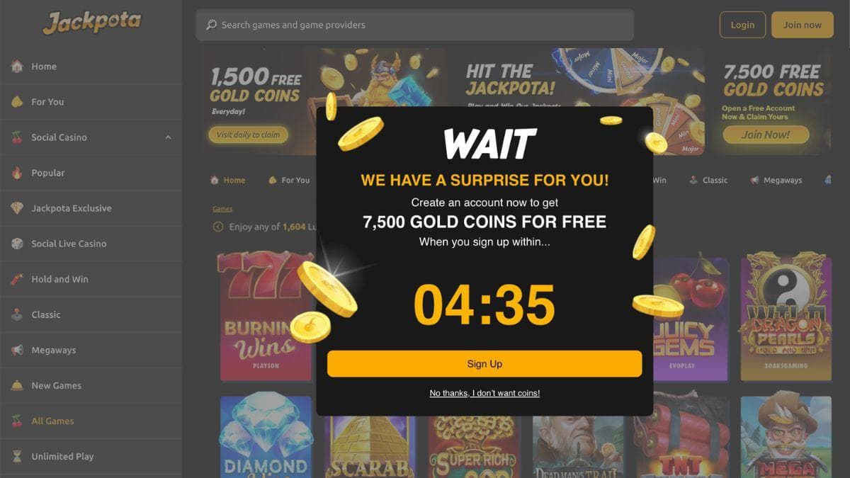 jackpota casino bonus screenshot