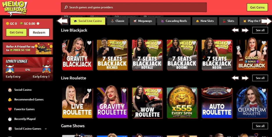 screenshot of hello millions games