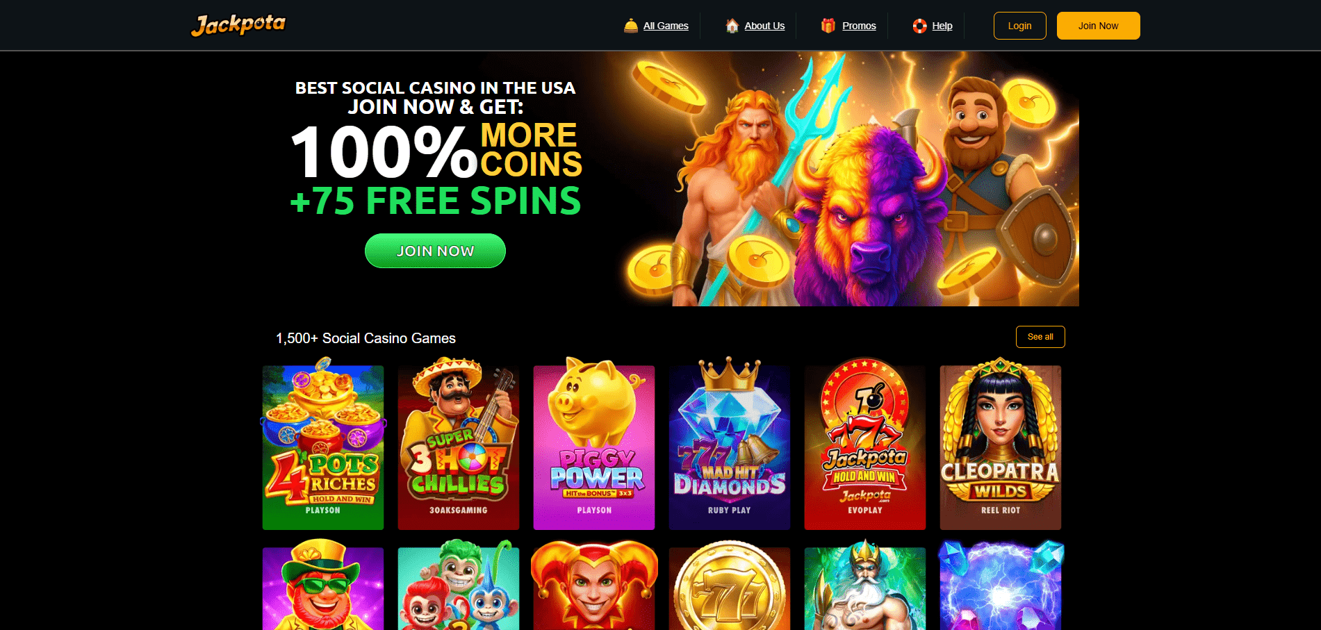 screenshot of jackpota home page