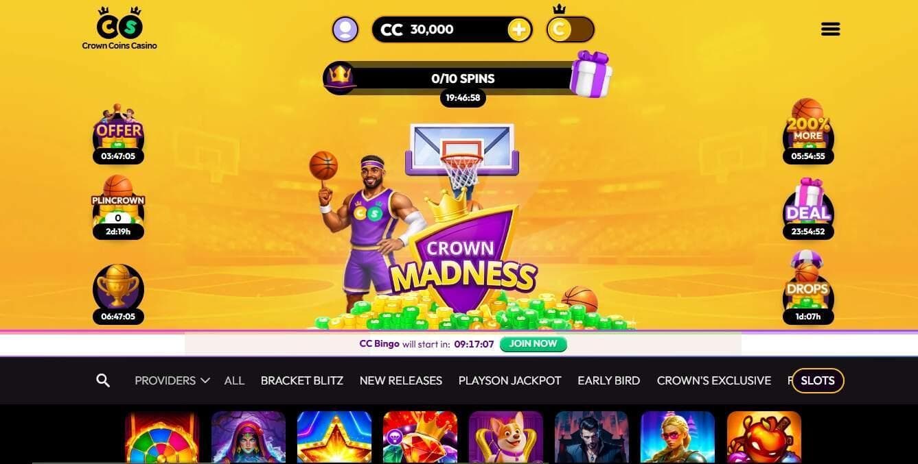 screenshot of crown coins site like luckyland