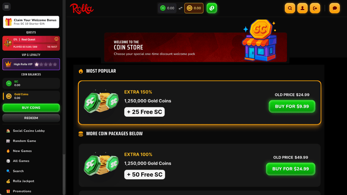 Rolla casino coin store screenshot