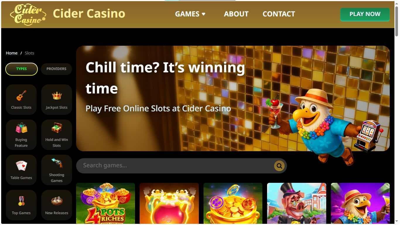 screenshot of cider casino home page
