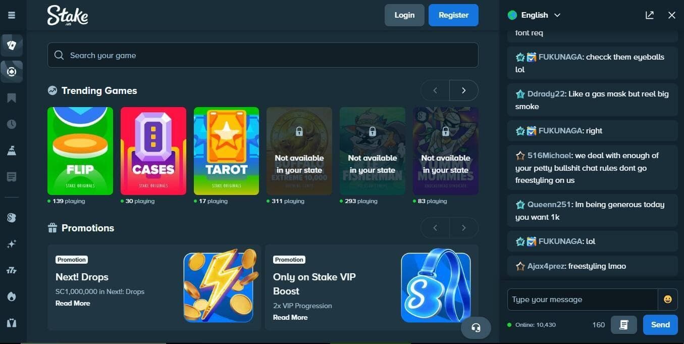 screenshot of stake.us site