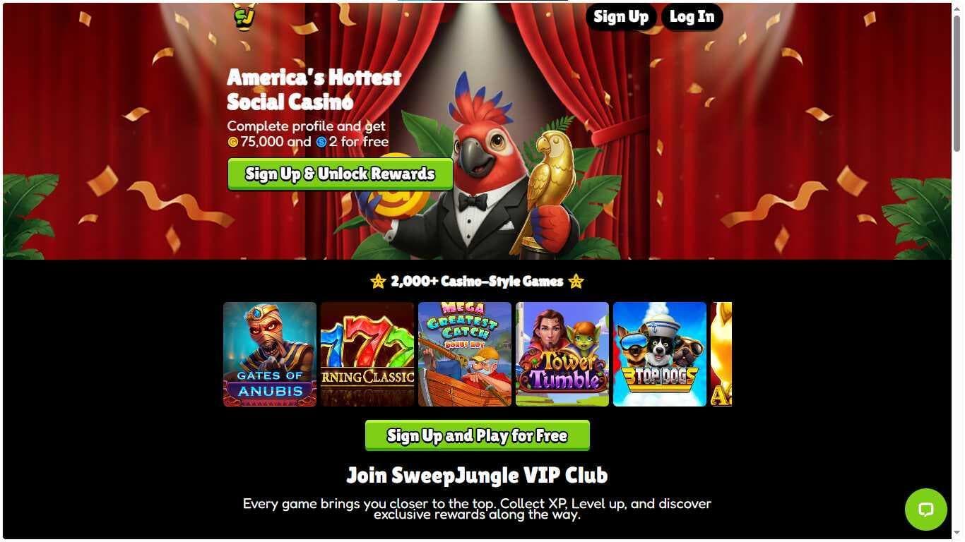 screenshot of sweepjungle home page