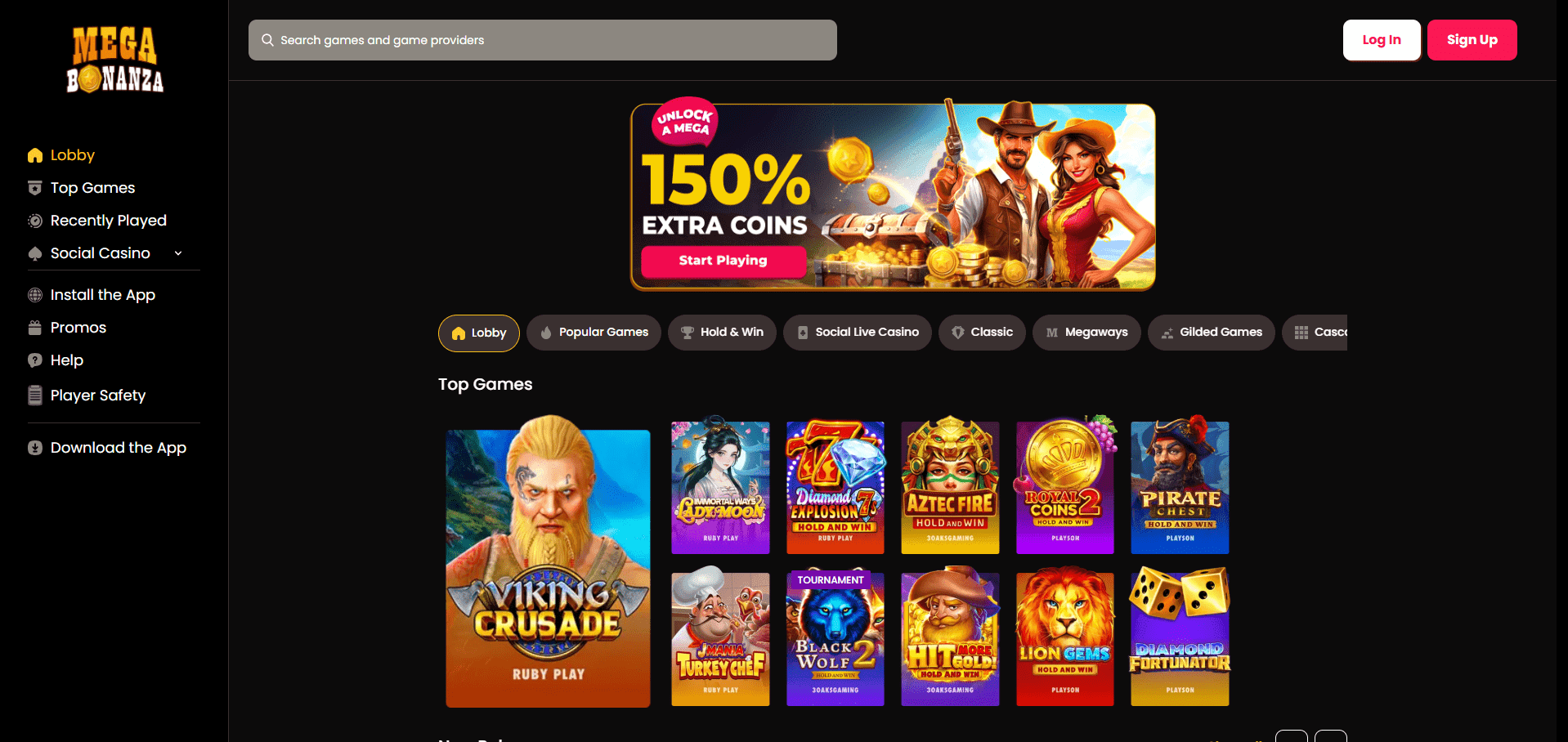 screenshot of megabonanza home page