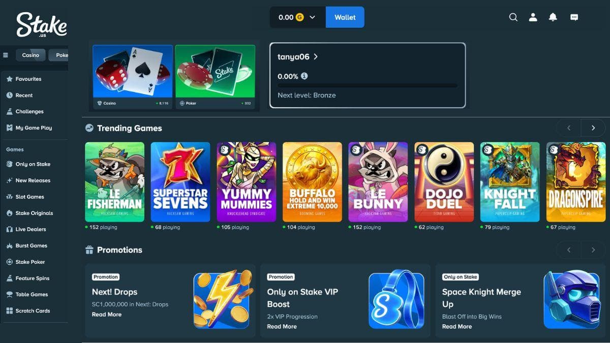 screenshot of stake.us site like mcluck