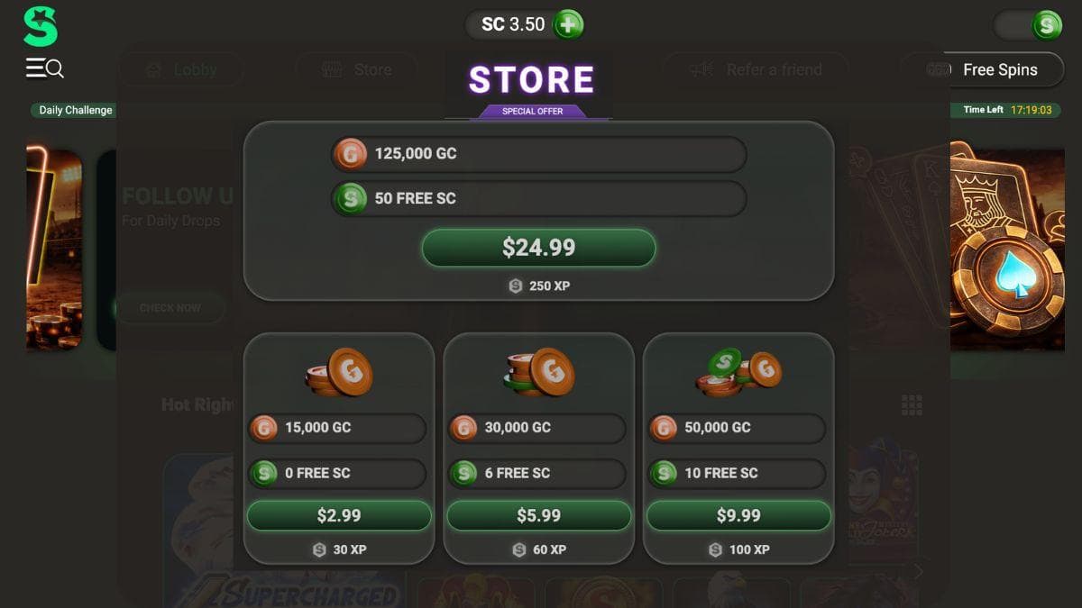 screenshot of lonestar casino store