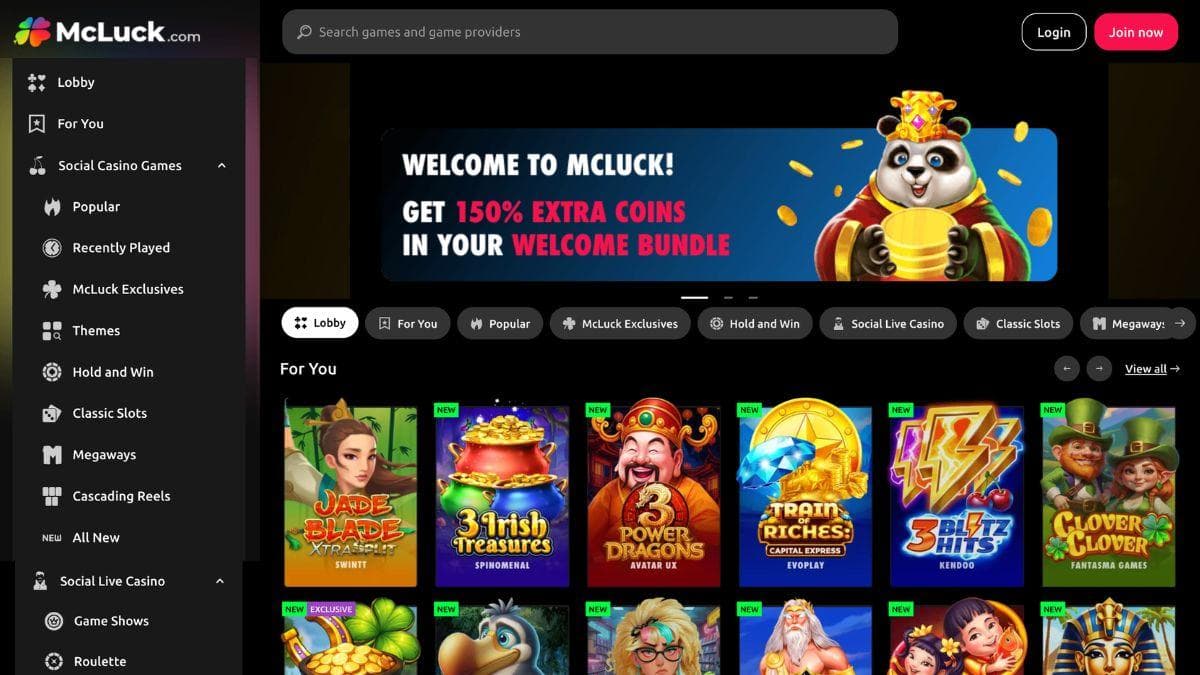 screenshot of mcluck casino page