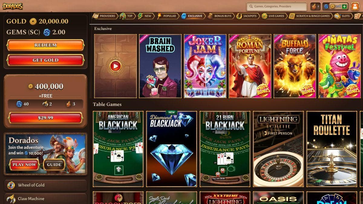screenshot of dorados home page with games