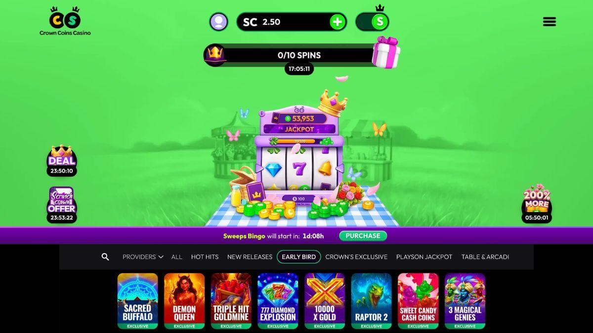 screenshot of crown coins home page website