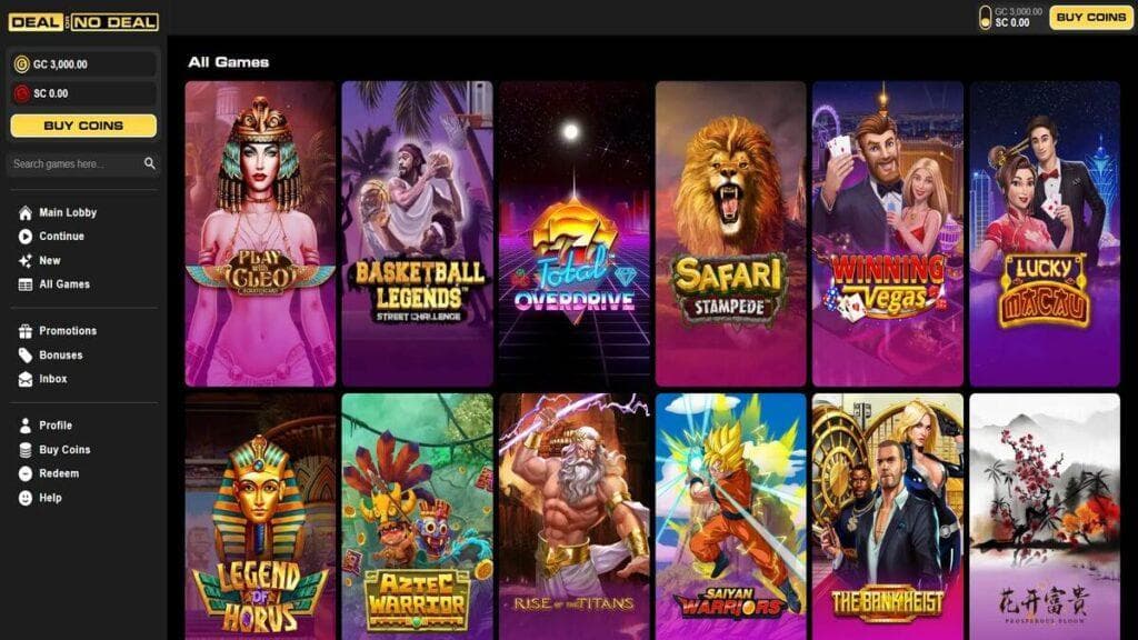 screenshot of deal or no deal win home page