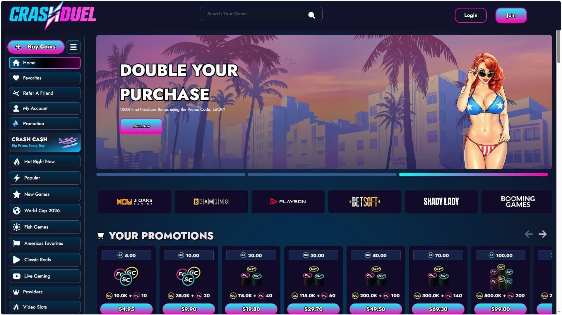 screenshot of crashduel casino promo page
