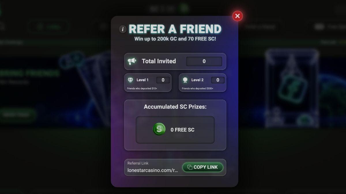 screenshot of lonestar casino refer a friend page