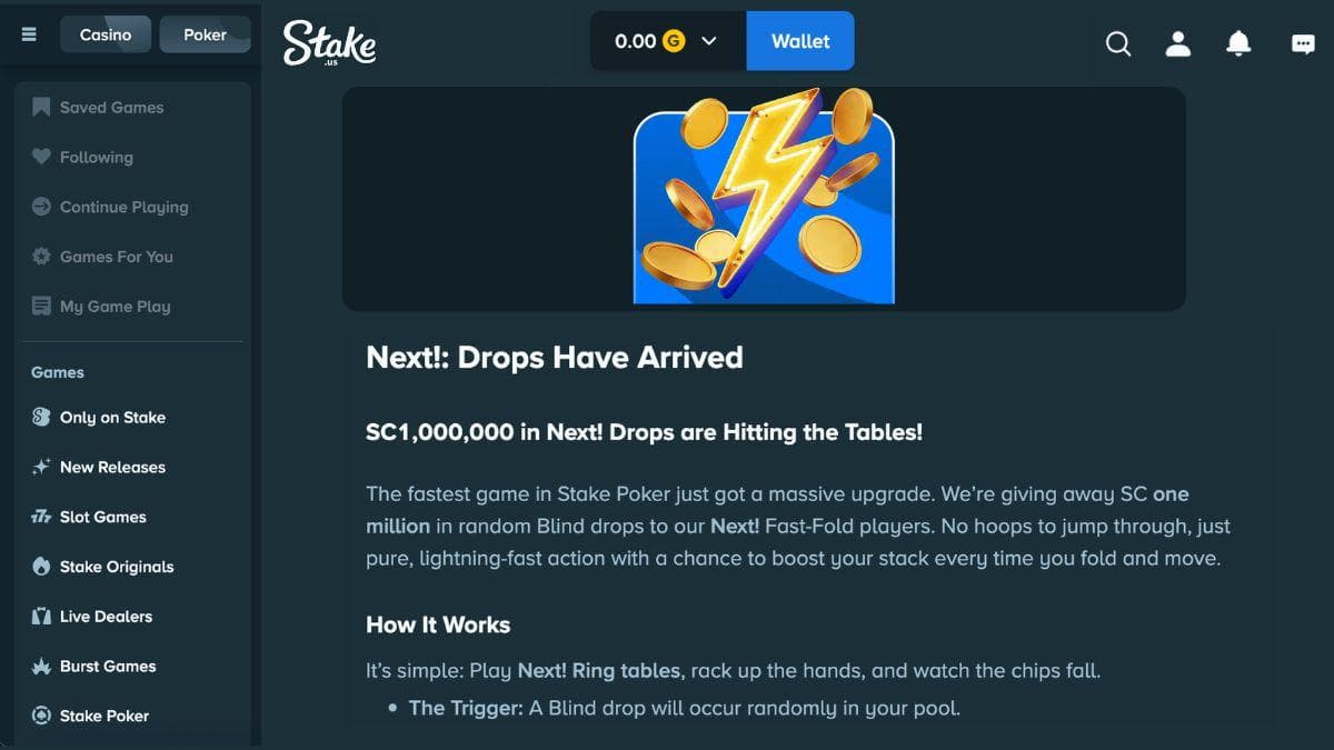 screenshot of stake.us new promotions
