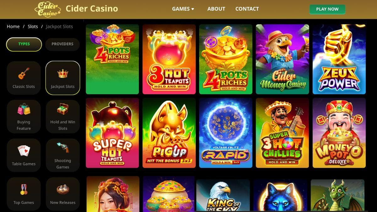 screenshot of cider casino games