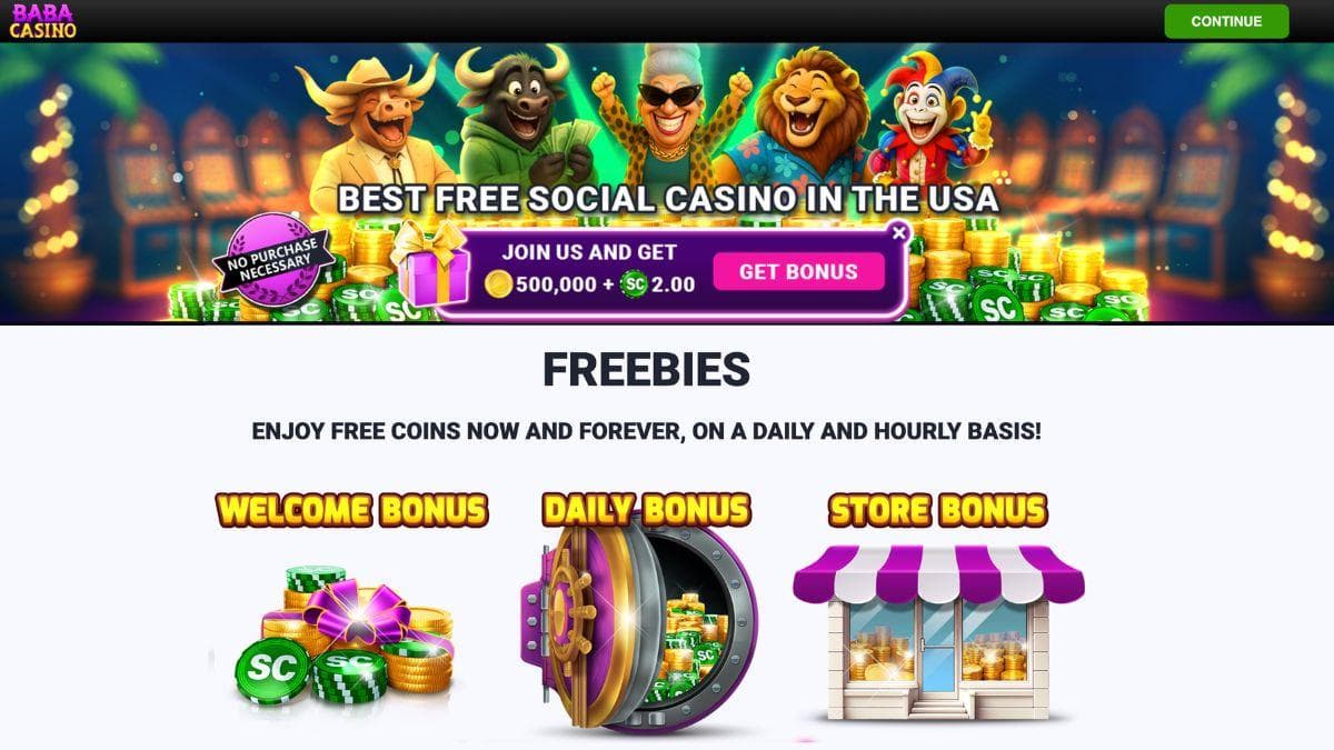 screenshot of baba casino home page