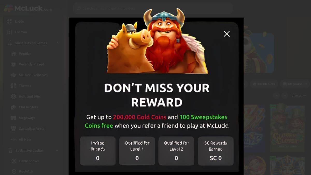 screenshot of mcluck refer a friend rewards