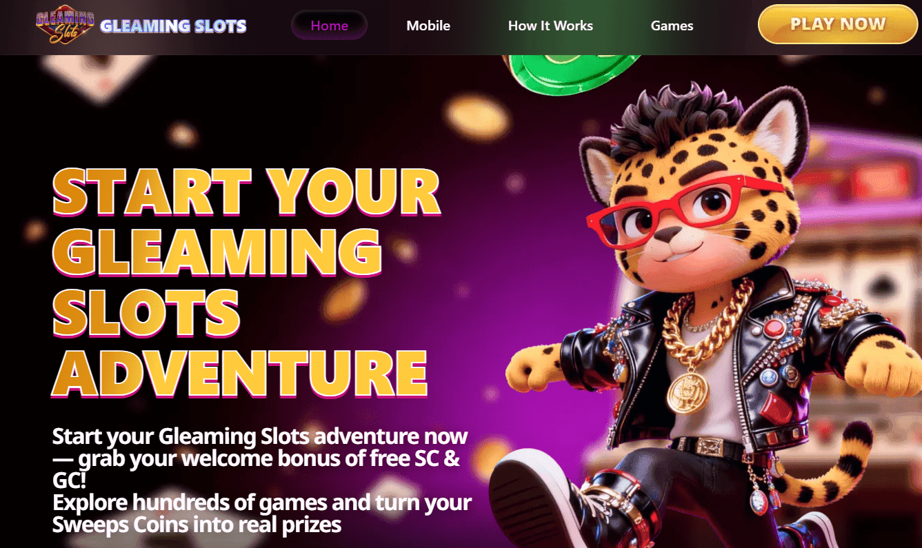 screenshot of gleaming slots home page