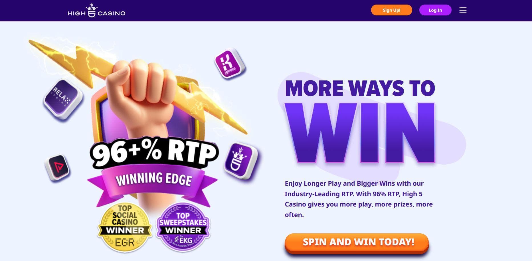 screenshot of high 5 casino home page