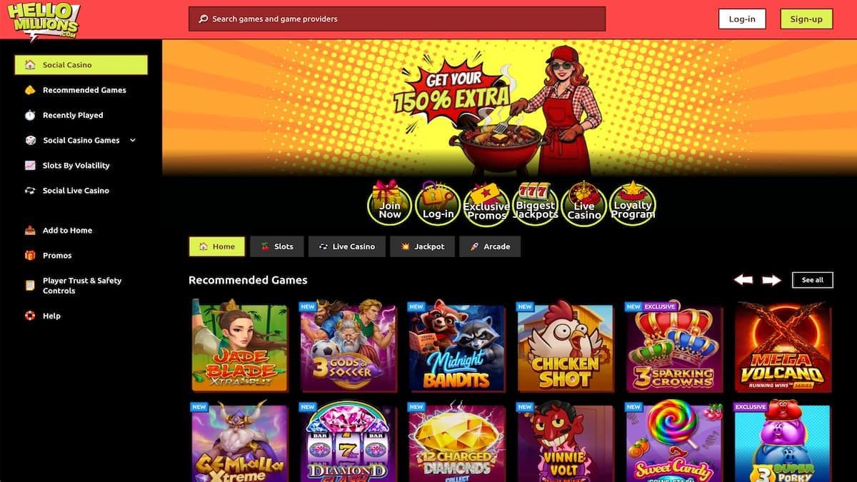 screenshot of hello millions home page