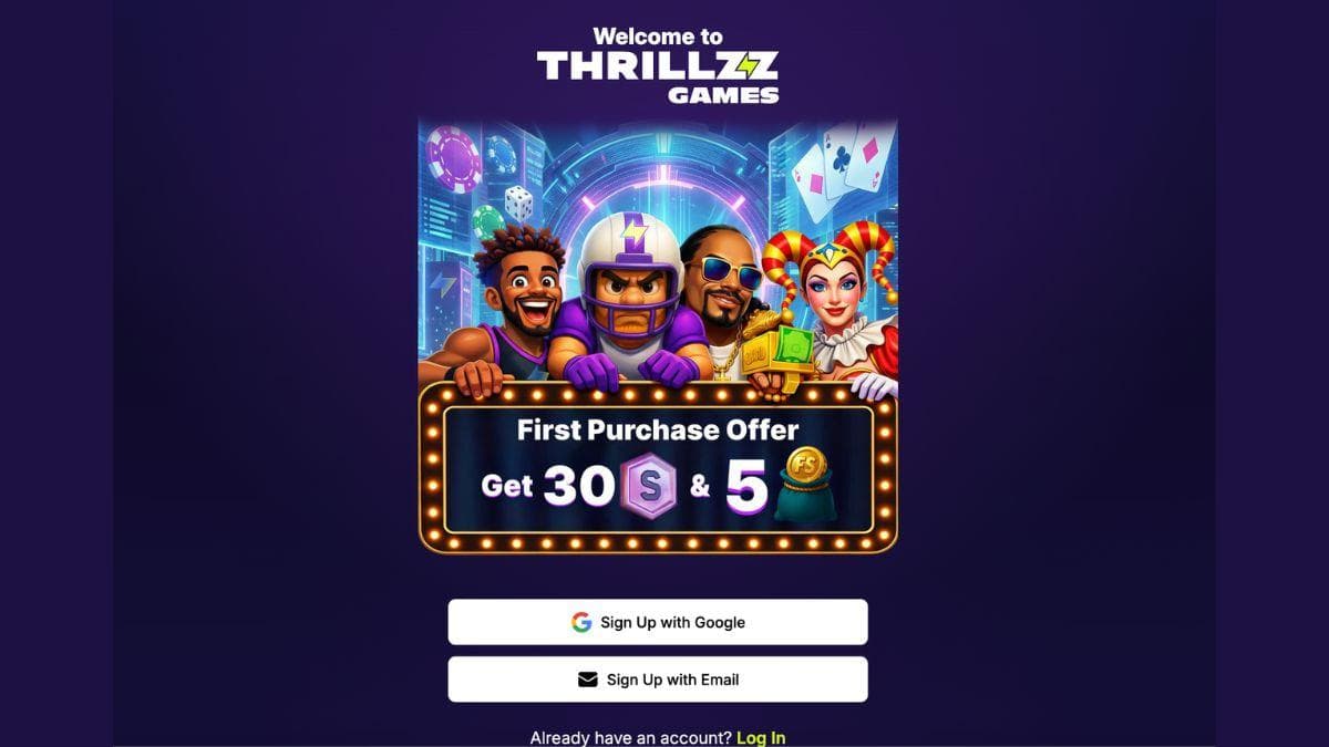 screenshot of thrillzz casino sign up page