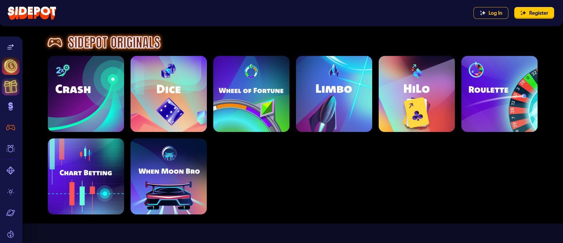 screensnhot of sidepot originals casino games