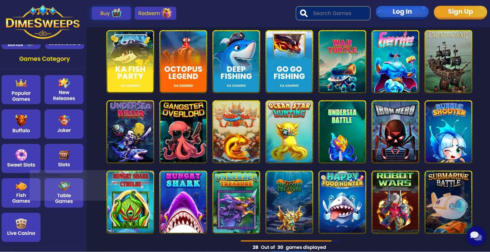 screenshot of dimesweeps home page