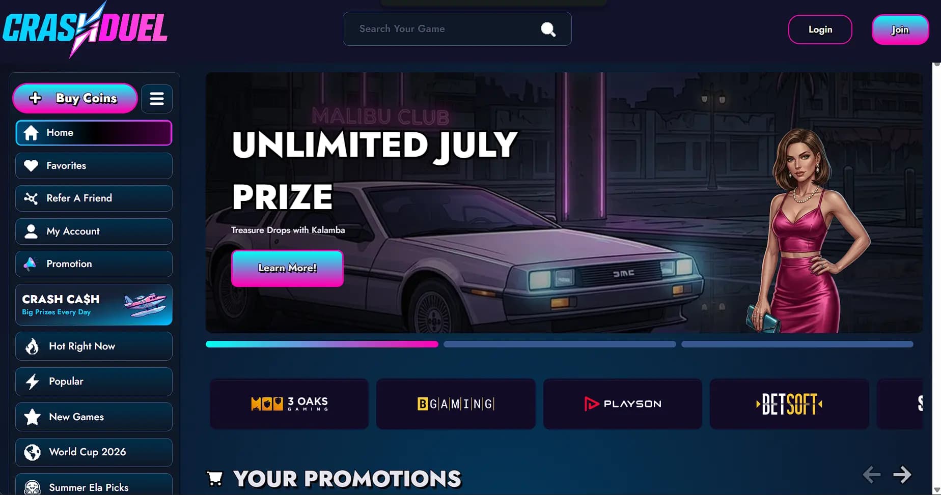 screenshot of crashduel home page