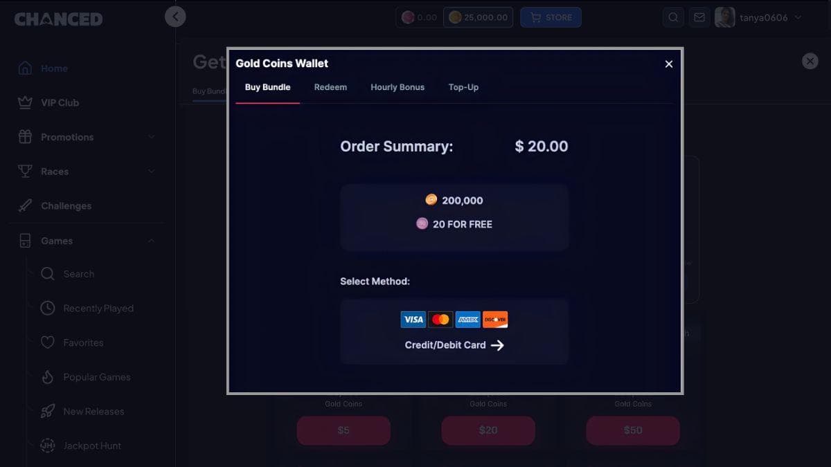 screenshot of chanced casino payment methods page