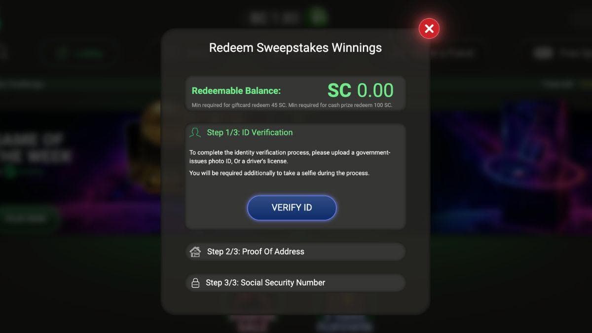 screenshot of lonestar casino redemption page