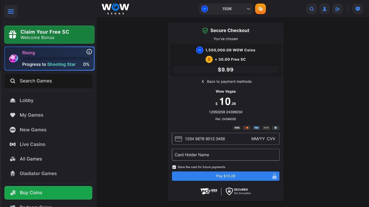 screenshot of wow vegas payment methods page