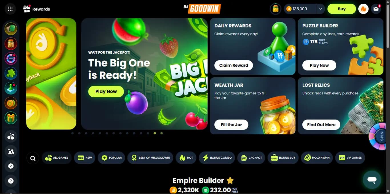 screenshot of mrgoodwin casino home page